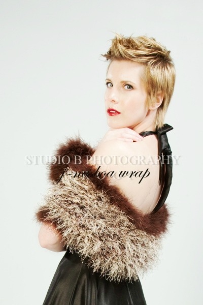 j-na bridal wrap in compassionate fur and maribou feathers.