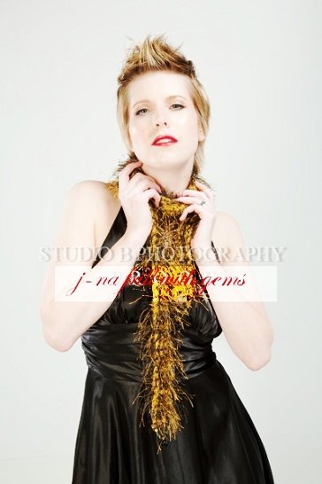 j-na frill with gemstone cascades on the ends.. Yellow bridesmaid.