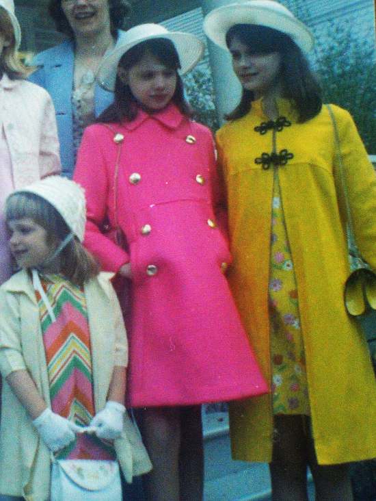 Childhood j-na wearing her couture handsewn creation.