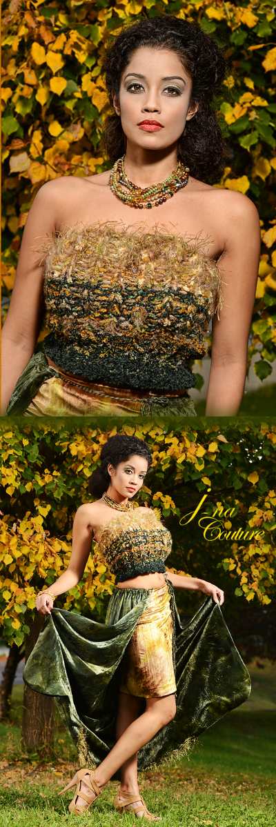 j-na couture 2012 evening wear three piece interchangeable gown/cocktail dress. The jewelry in pearl, gemstone, and Swarovski element crystal torsade.